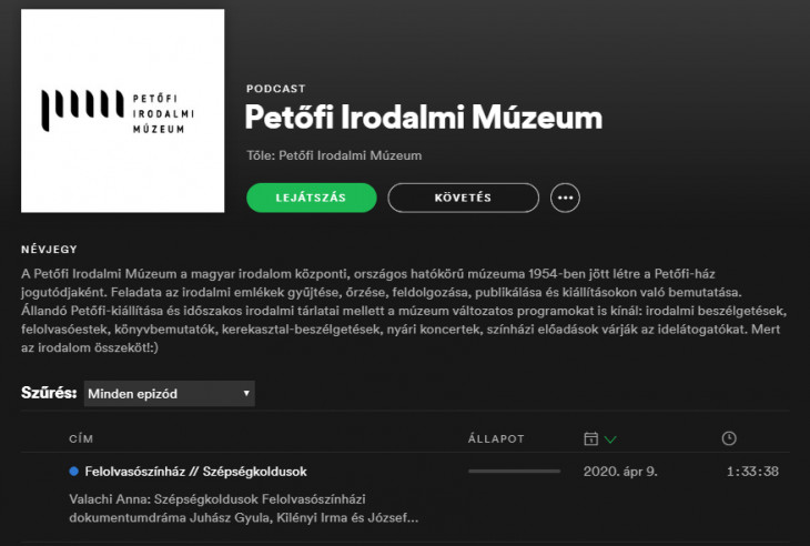 A Petőfi Irodalmi Múzeum a Spotify-on-