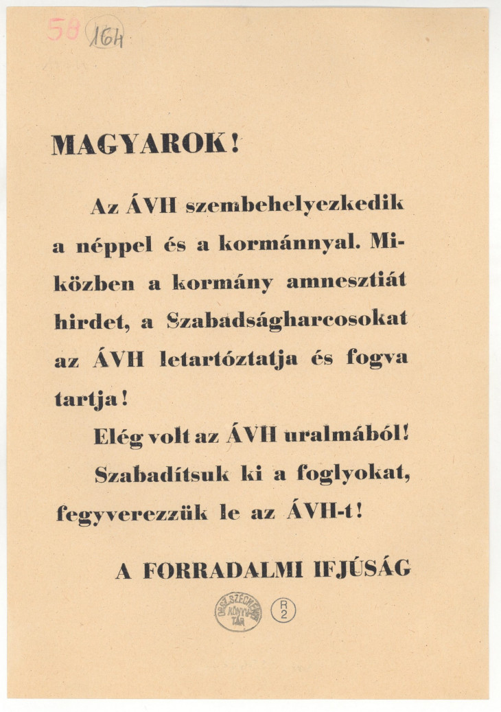Országos Széchényi Könyvtár, Térkép-, Plakát- és Kisnyomtatványtár-ÁVH elleni szembehelyezkedésre buzdító röplap