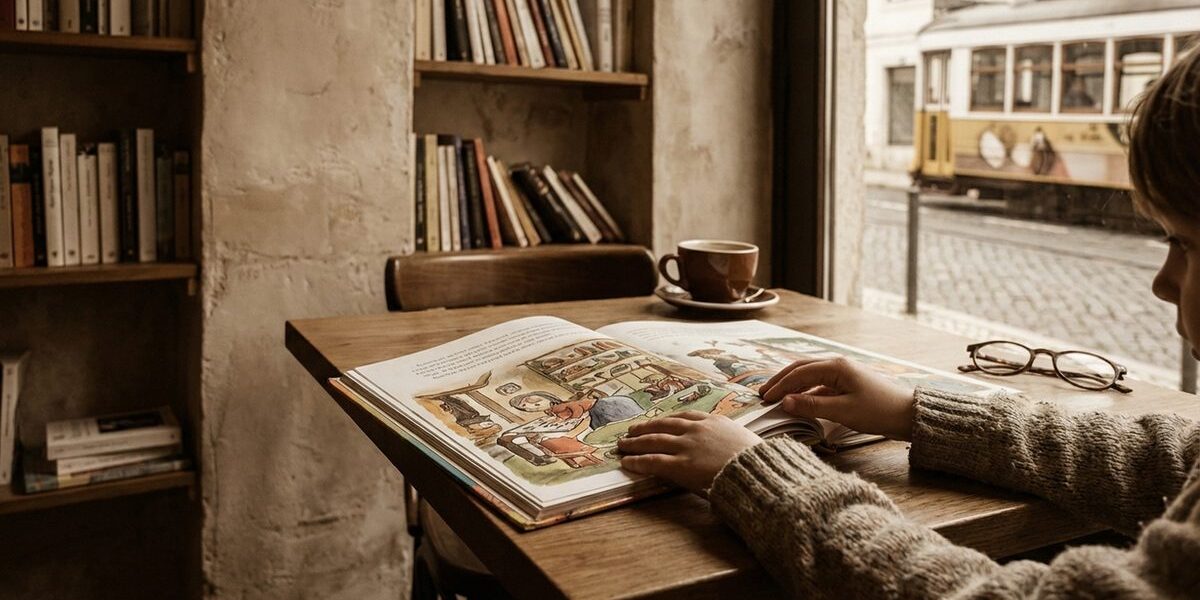 Gyermek mesekönyvet lapozgat színesen