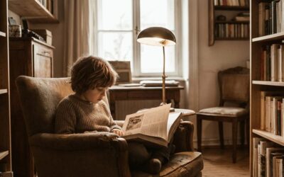 Gyermek könyvet olvas lámpafényben