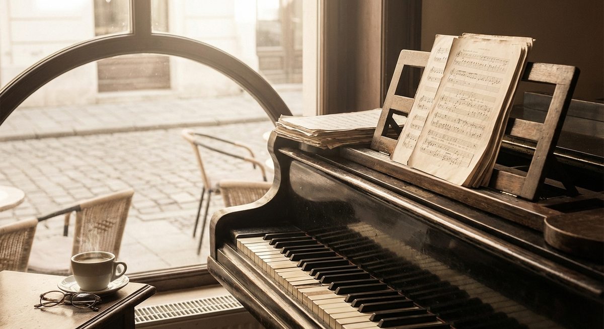 Zongora billentyűzete közeli felvételben