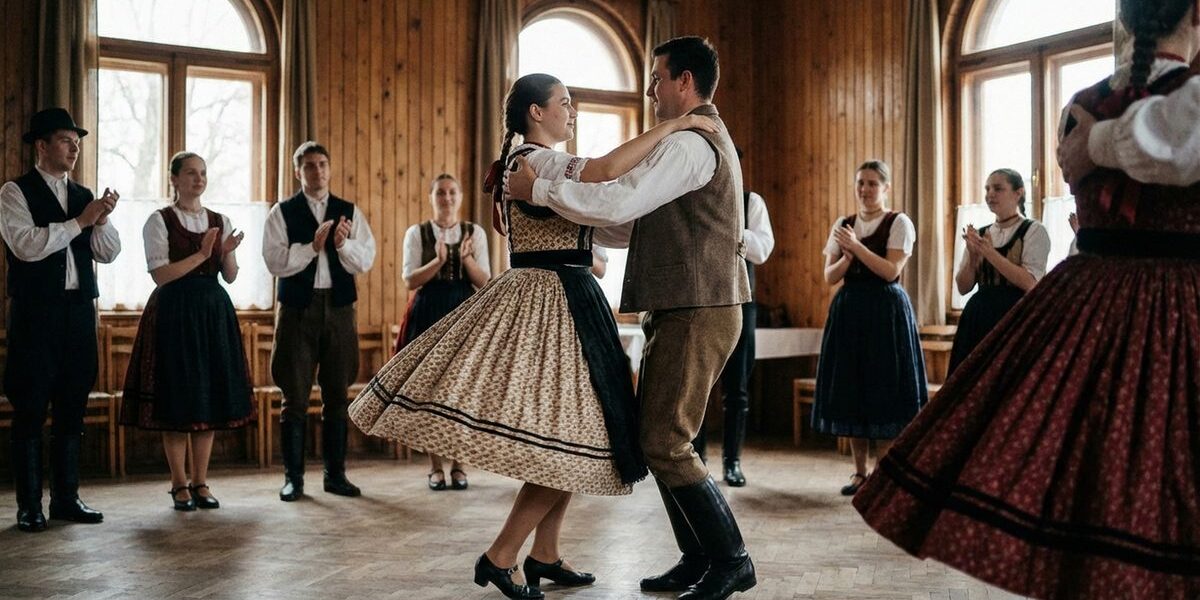 Csárdást táncoló pár népi viseletben