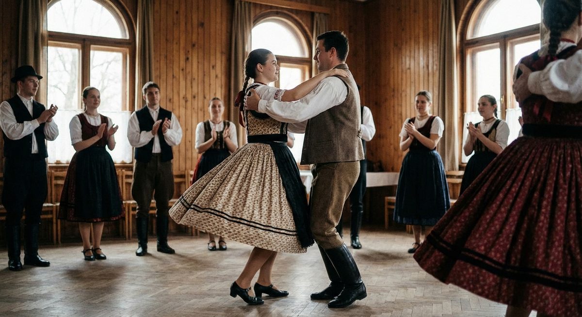 Csárdást táncoló pár népi viseletben