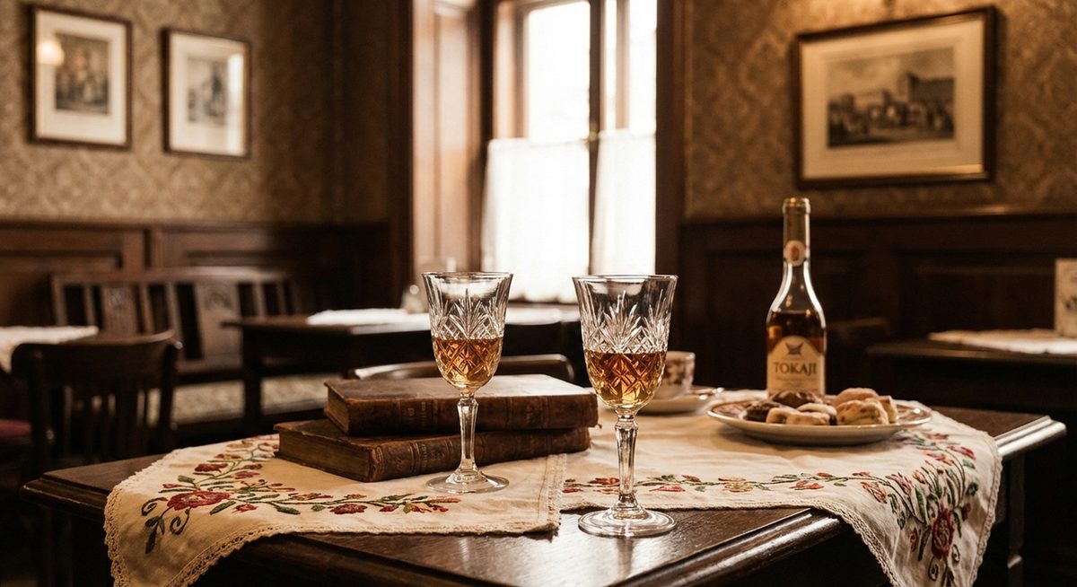 Tokaji bor poharakban arany színben