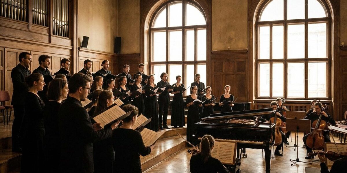 Kórus éneklés közben egy koncertteremben