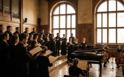 Kórus éneklés közben egy koncertteremben