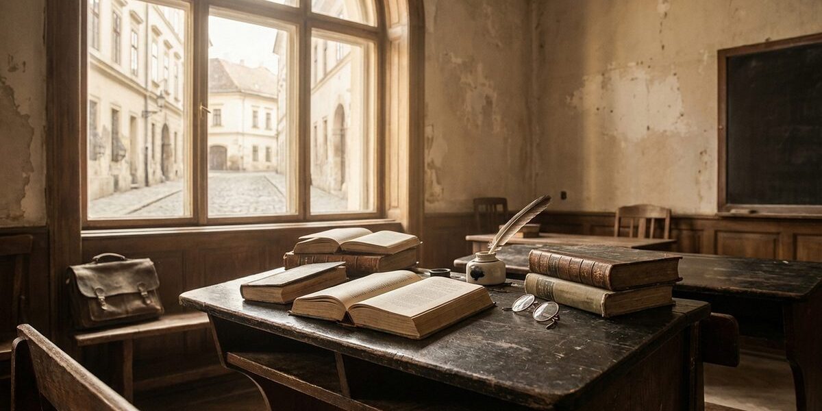 Régi könyvek egy iskolai padban