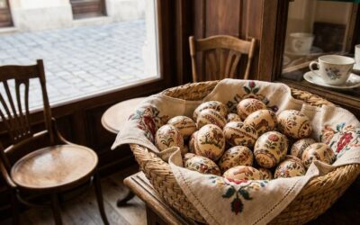 Hímestojások színes mintákkal kosárban