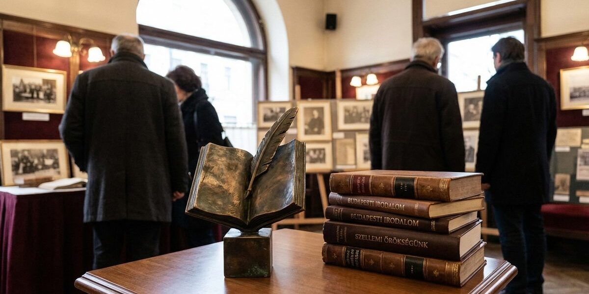 Díj-szobor és könyvek egy kiállításon