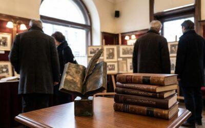 Díj-szobor és könyvek egy kiállításon