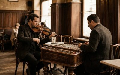 Népi zenészek hegedűn és cimbalmon játszanak