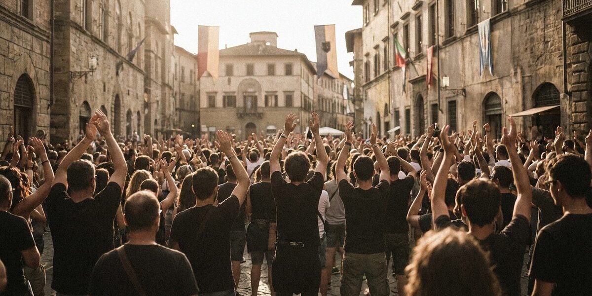 Közönség egy rockkonceerten felemelt kezekkel